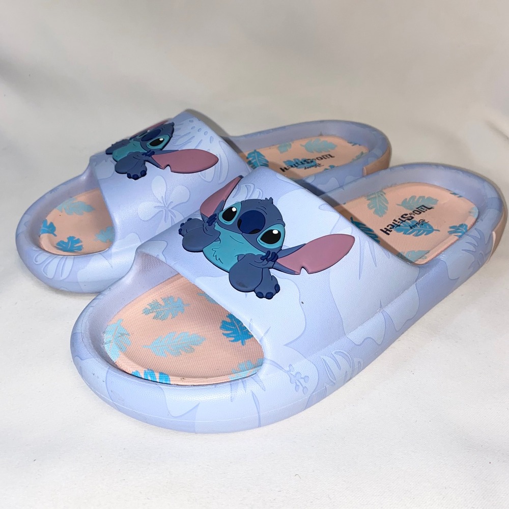 Disney Lilo Stitch Ohana‎ Blue Slide Sandals Shoes 11 Vacation Beach Hawaiian